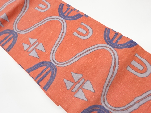 JAPANESE KIMONO / VINTAGE NAGOYA OBI / TSUMUGI / WOVEN ABSTRACT PATTERN